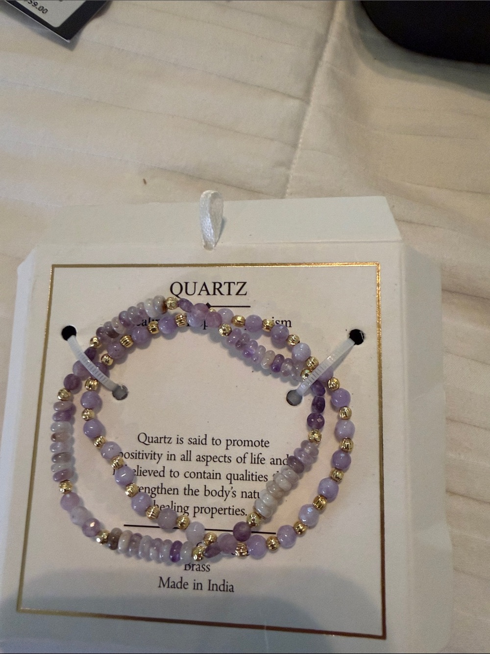 Quartz Beaded Stretch Bracelet Set in Light Purple with Gold Accents